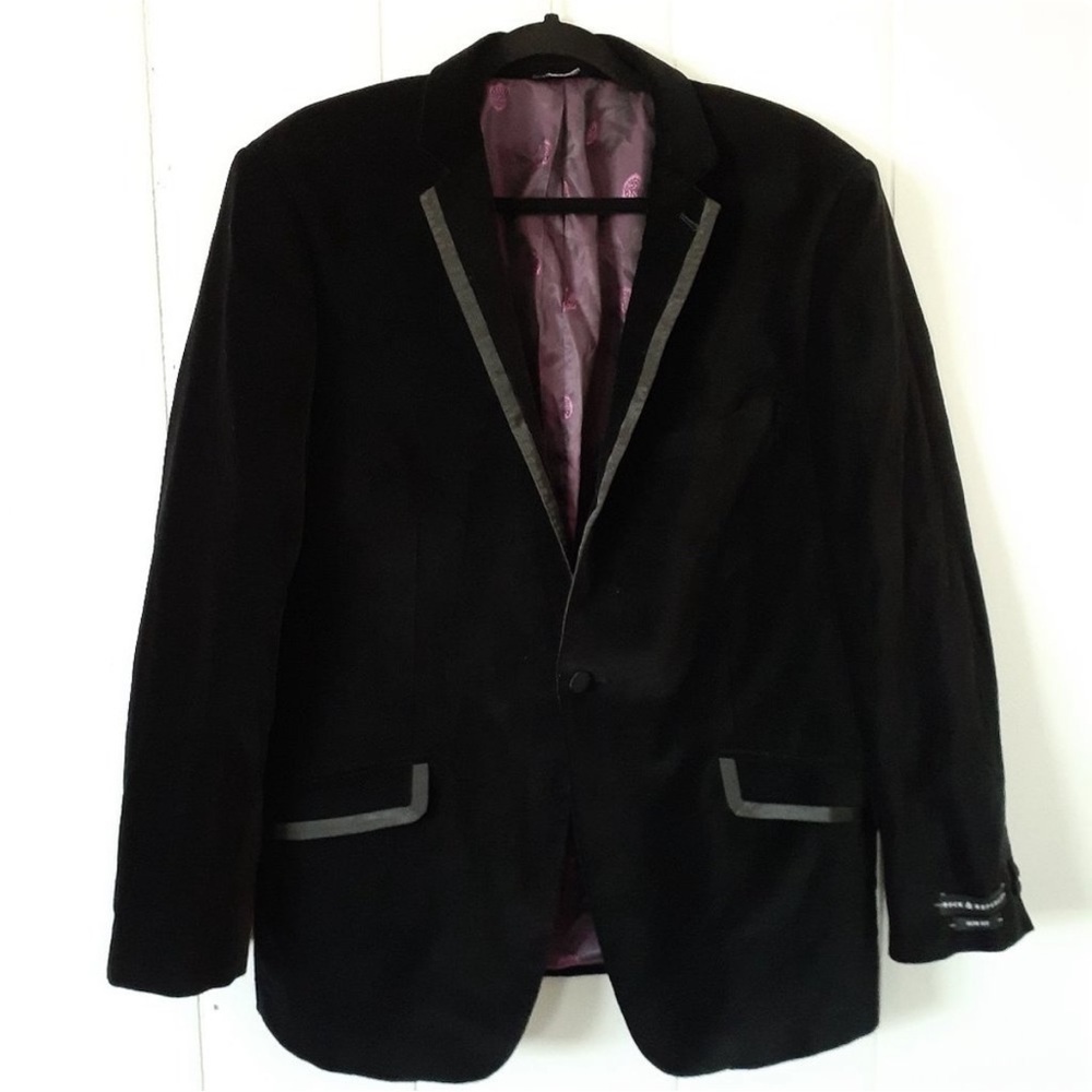 Rock & Repiblic Men’s Crushed Velvet Black Blazer Jacket Purple Lining - Sz 38R